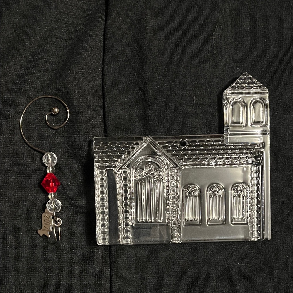 Waterford Clear Crystal Church Ornament with Red Accent Charm